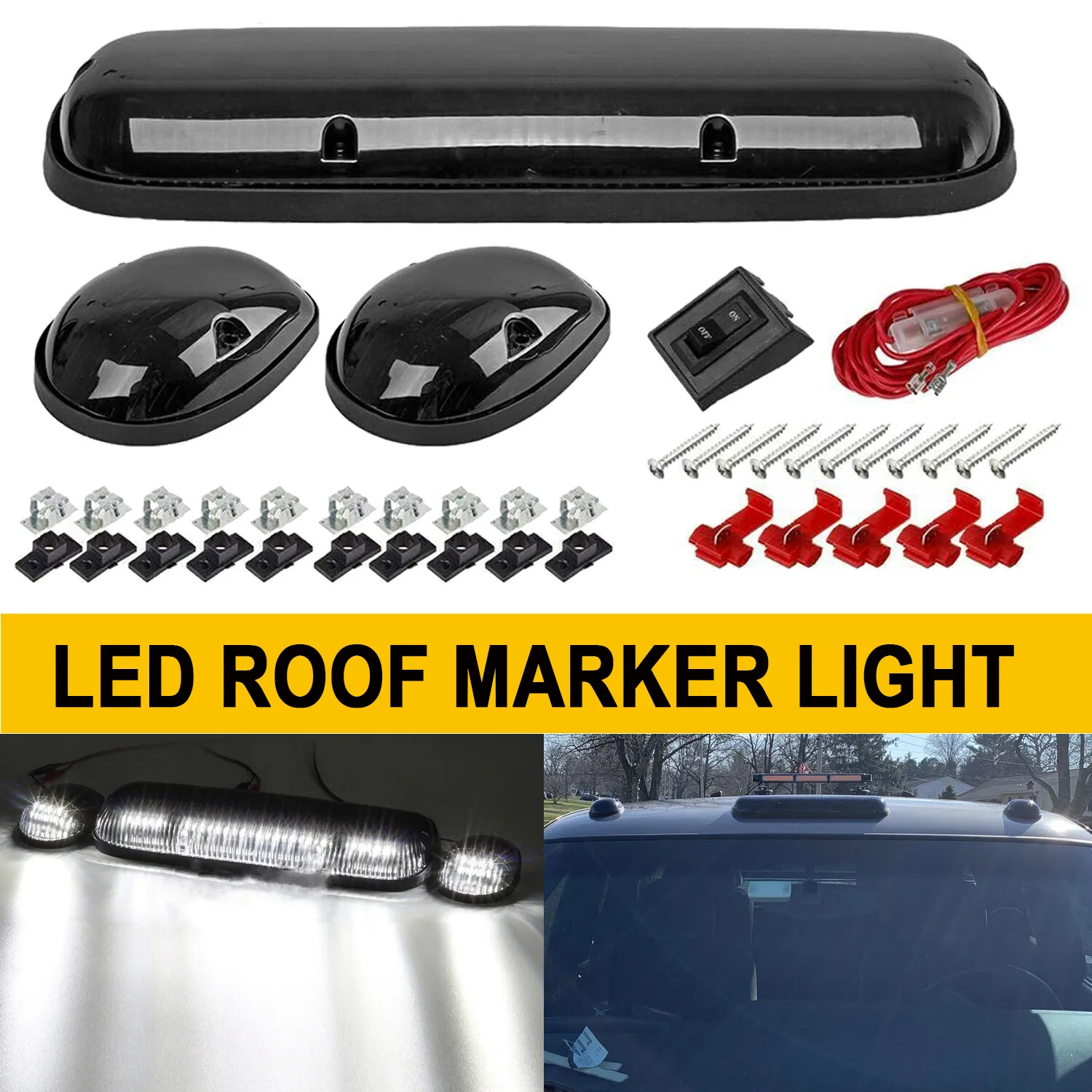 

3 шт. дымчатые линзы 6000 К, белые светодиодные габаритные огни кабины, верхние габаритные огни на крыше в сборе для GMC Sierra Chevy Silverado 2002-2007 годов