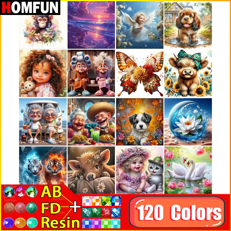 HOMFUN 120 Colors Diamond Painting AB Fairy Dust Resin"Animal" Full Square/Round Drill Wall Decor Inlaid Resin Embroidery Craft