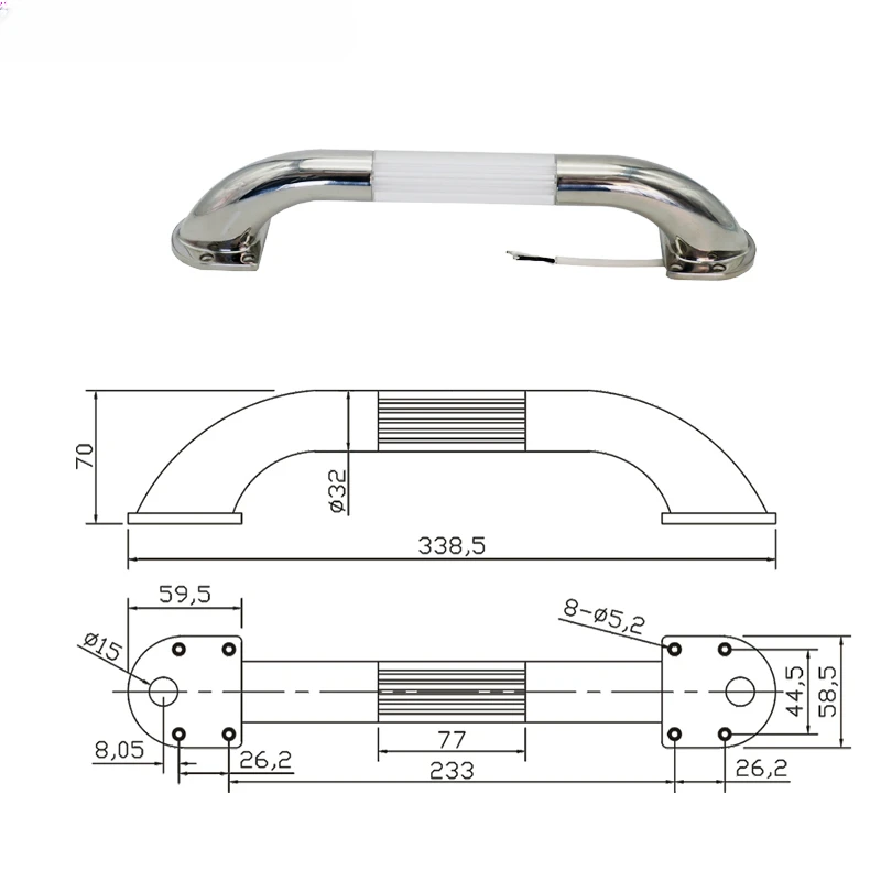 The total length of non-slip decoration for wall-hung bathroom in hospital is 338mm.