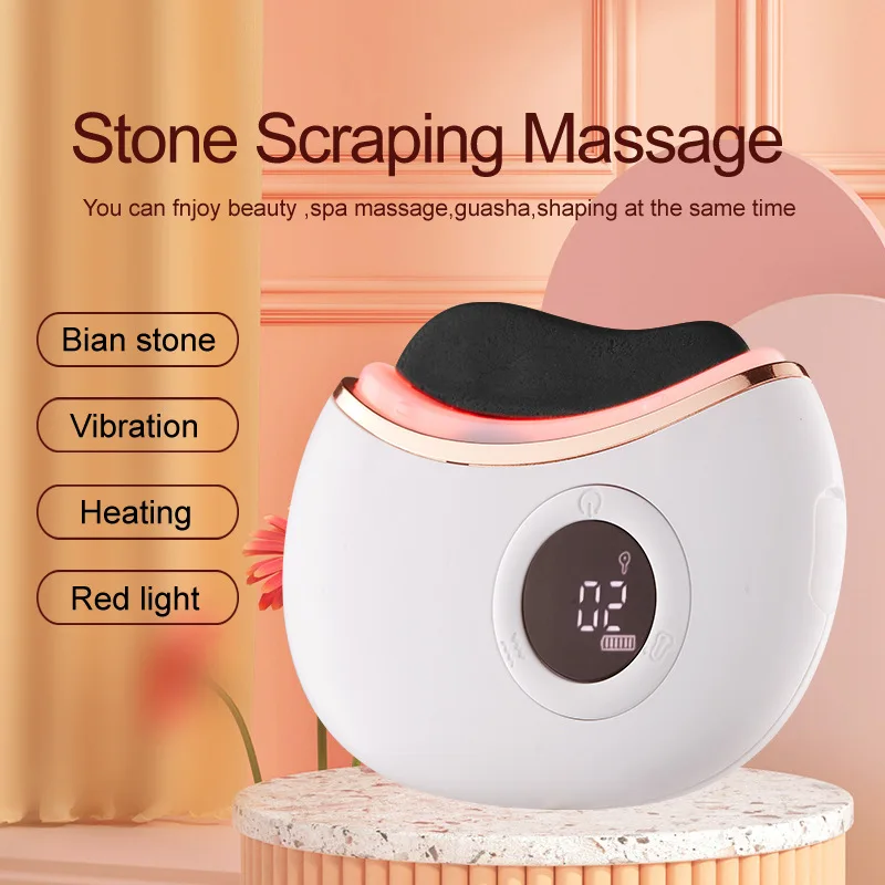 Electric Bian Stone Massager for Face Body Guasha Scraping Massage Tool with 9 Adjustable Intensity LED Light Hot Compress