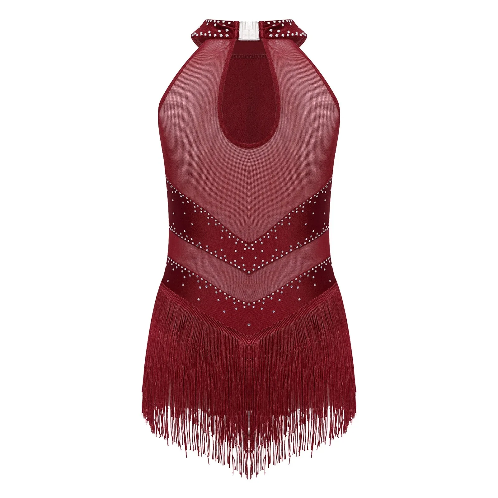 Kids Girls Rhythmic Gymnastics Artistic Skating Leotards Dress Tassel Glittery Rhinestones Ballet Jersey Lyrical Dance Costumes