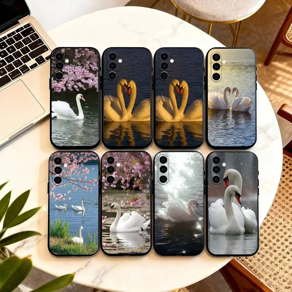 Elegant White Swan   Phone Case Black Silicone Soft For Samsung Galaxy A73,A72,A71,A70,A53,A52,A51