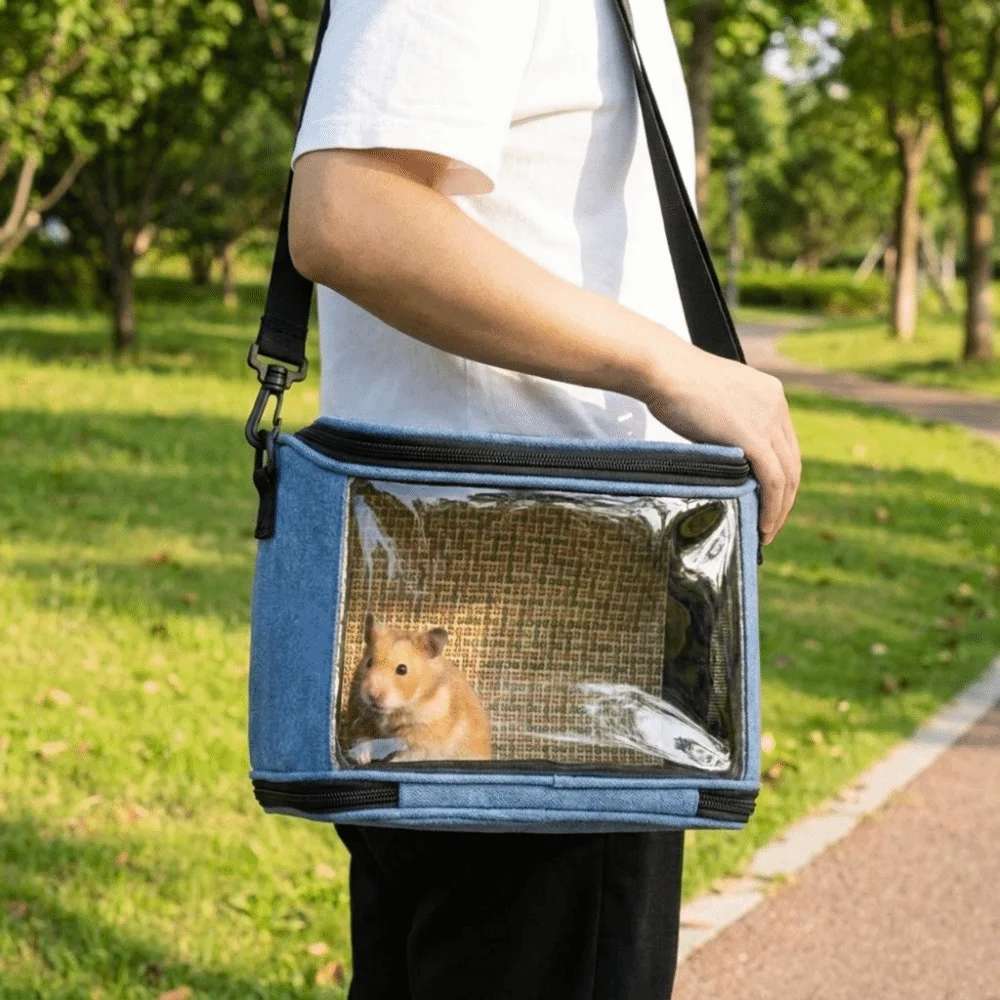 Breathable Mesh Pet Travel Bag Portable Large Capacity Pet Carrier Adjustable Straps Clear Window Hamster Carrying Bag Travel view 3
