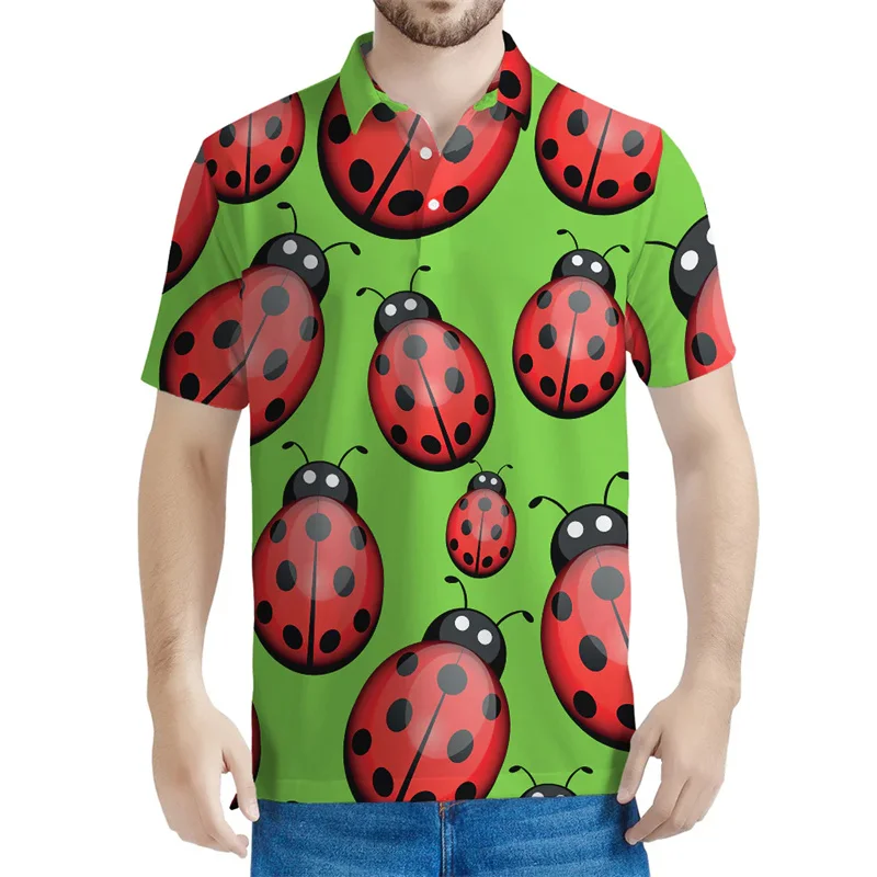 Cute Ladybug 3d Printed Polo Shirt Men Kids Loose Short Sleeves Animal Insect Pattern Polo Shirts Tops Summer Lapel T-Shirt