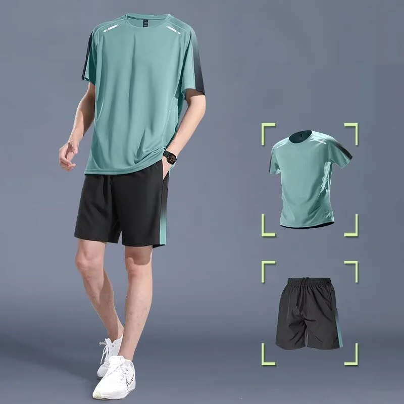 Sportswear set, short sleeved, summer quick drying, breathable T-shirt, morning running, basketball training shorts, gym clothes