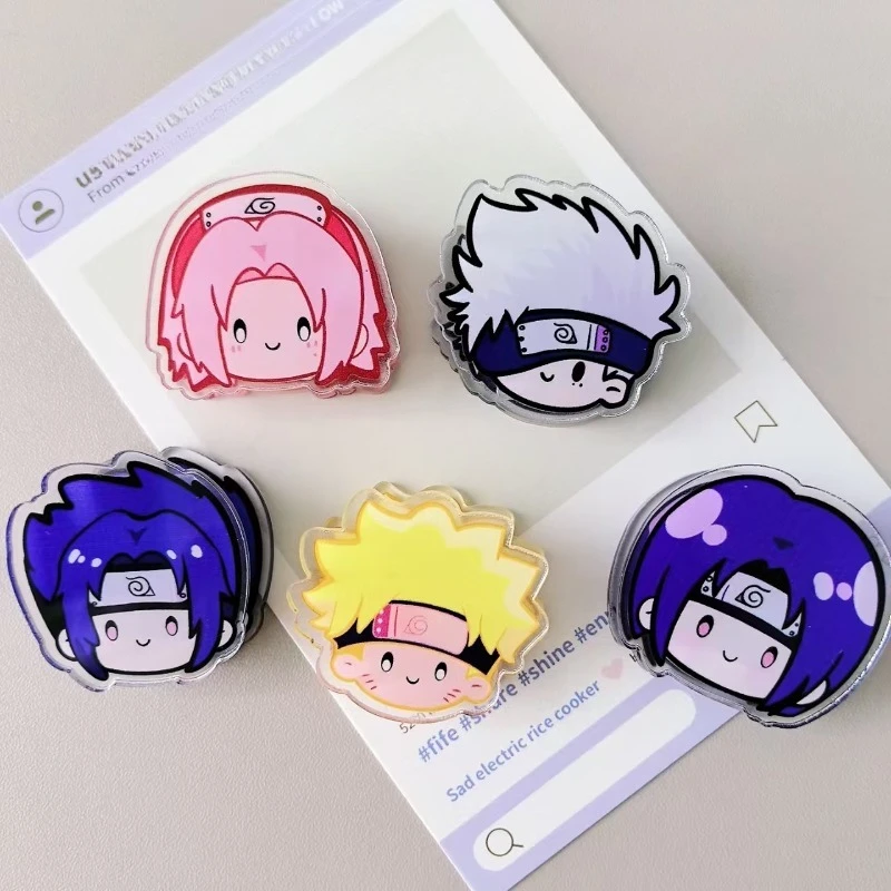 

5 шт., японское аниме Наруто Какаши Саске, кавайный мультяшный узор, акриловый зажим для хранения, периферийные устройства аниме, маленький подарок