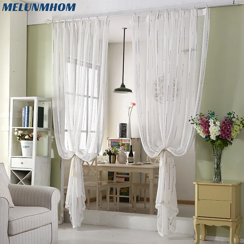 Vertical Stripe Window Screen White Curtains for Bedroom Linen Tulle Sheer Curtains for Living Room Door Drape Yarn for Kitchen