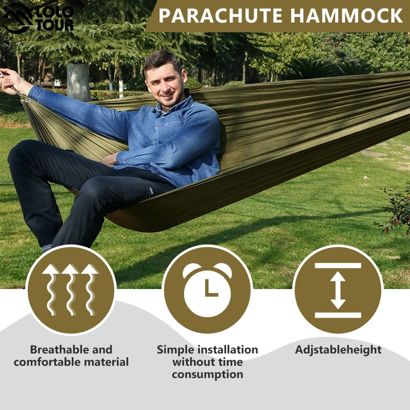 LOLOTOUR 87*38 inch Single Outdoor Hammock Portable Foldable Nylon Hammock Survival Parachute Hamak Garden Holiday Camping