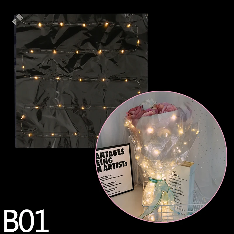 60x60cm LED Luminous Flower Wrapping Paper Waterproof Bouquet Packaging Plastics Material Proposal Wedding Birthday Party Decor