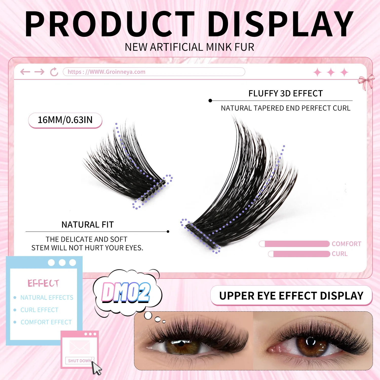 GROINNEYA Lash Clusters Lash Extension Kit Eyelash Extension Kit Mink False eyelashes Look Fluffy Eye Lashes Makeup