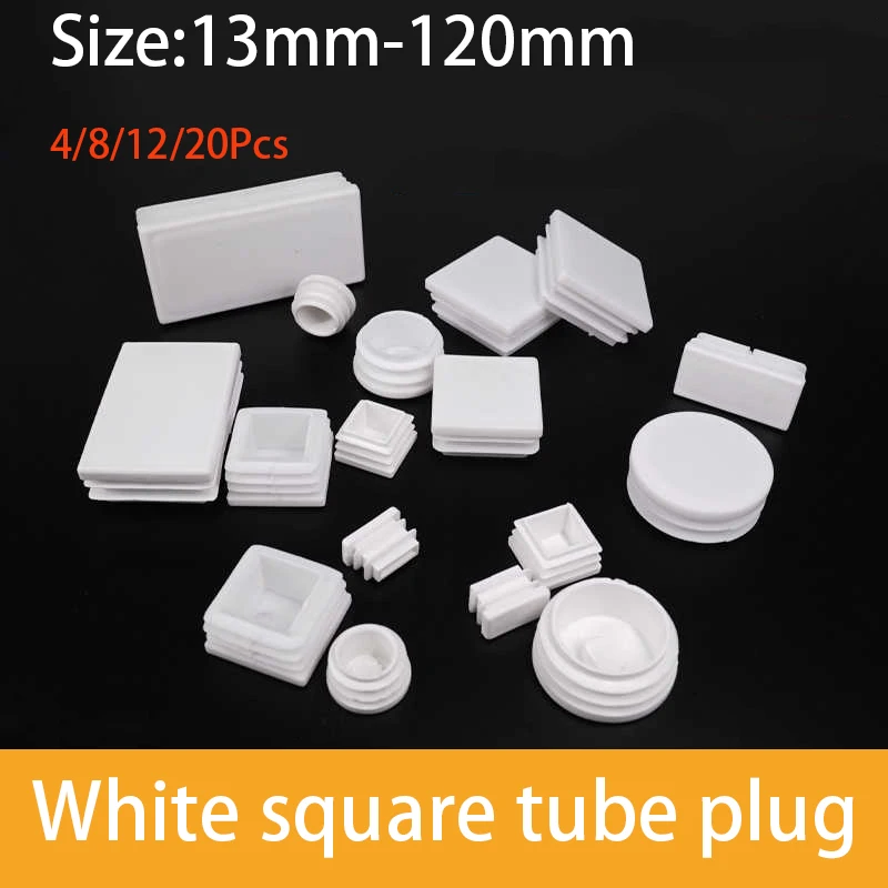 4-20Pcs Square Plastic White Plug Punched End Cap Furniture Leg Tube Insertion Plug Furniture Accessories 13x13mm-120x120mm