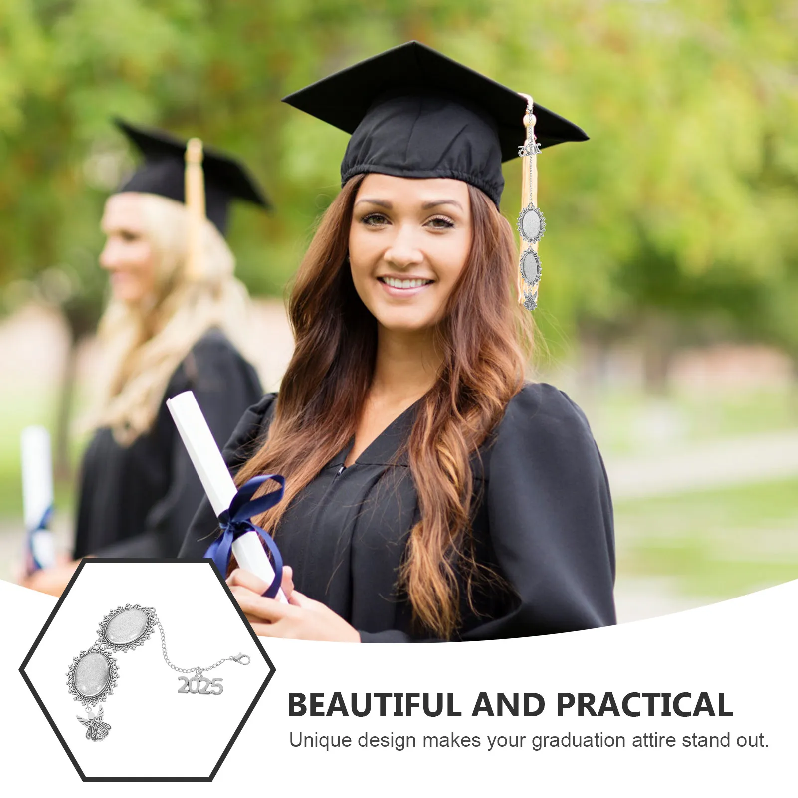 Graduation Cap Tassel Charm Photo Holder Bezel Ornament DIY Graduation Keepsake Decoration Accessory