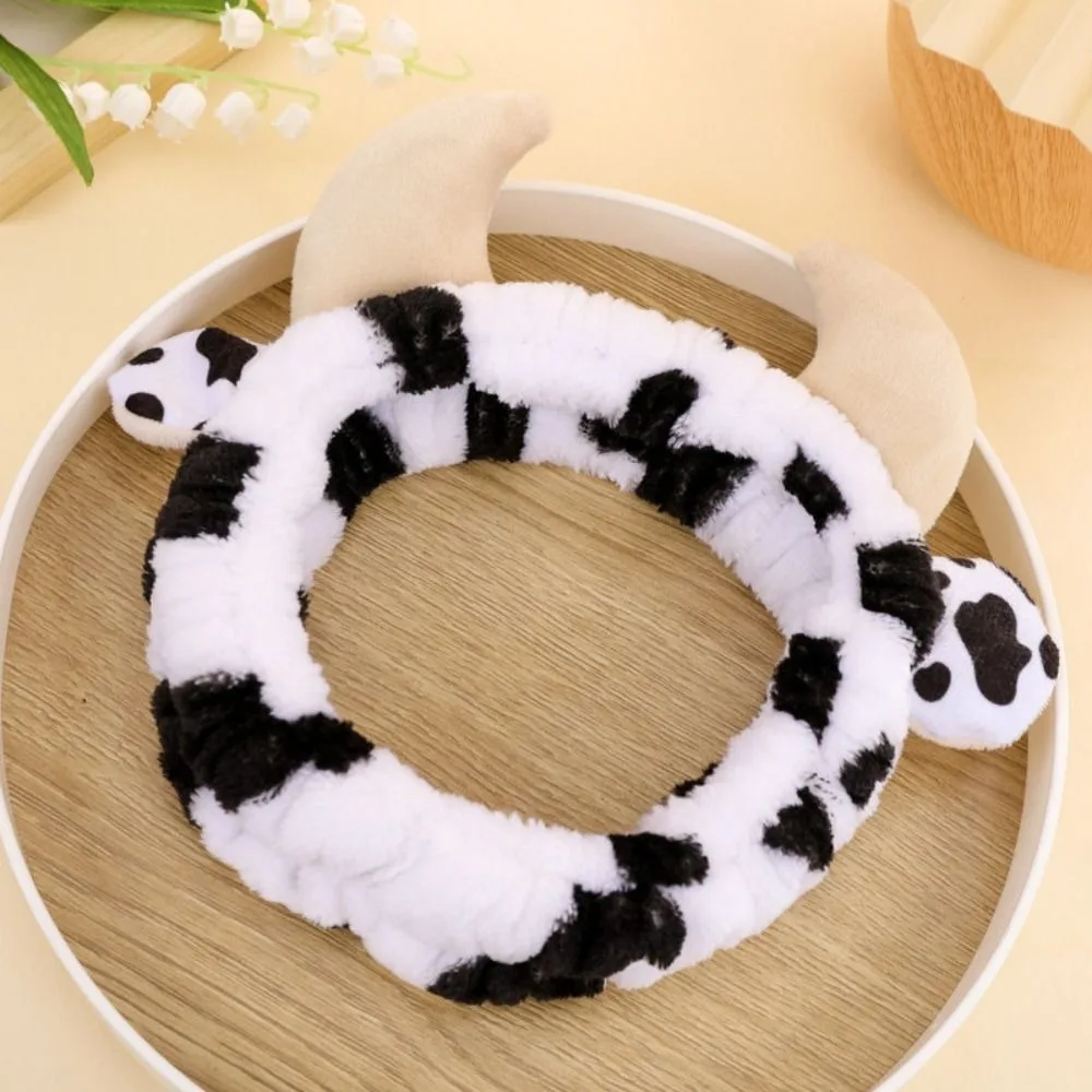Soft Cow Headbands Fluffy Spa Animal Headband Cute Plush Makeup Head Wraps Women Girl Washing Face Headwear Hair Accessories