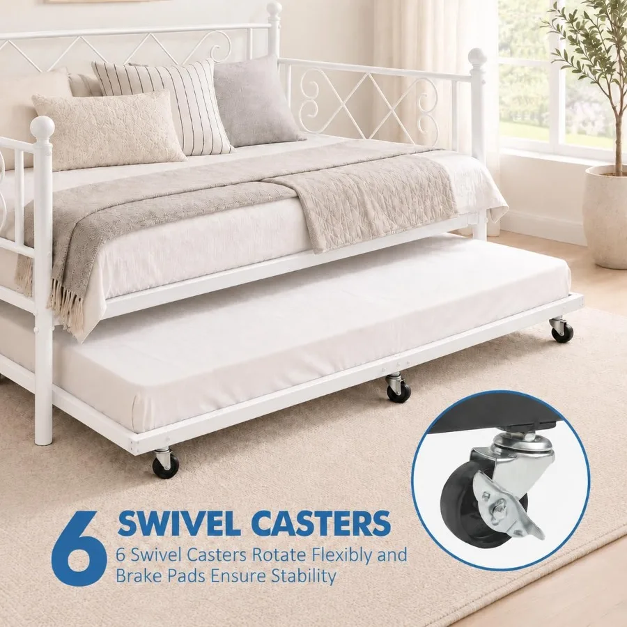 Daybed with Trundle, Heart‑Shaped Daybed with Trundle, Sturdy Metal Sofa Bed, Heavy-Duty Metal Bed Frame Support, for Living Ro view 4