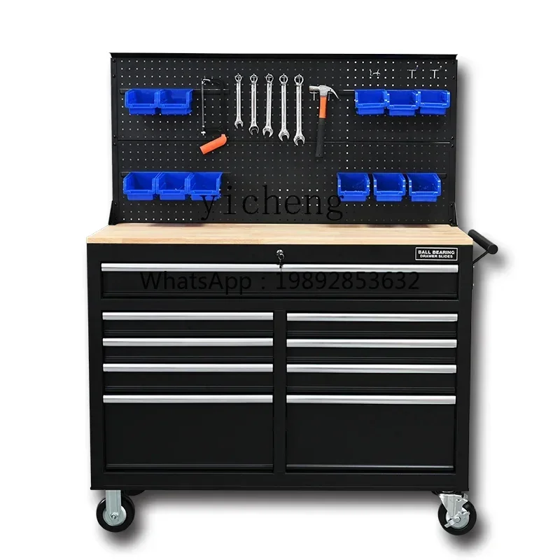 D2-24  Movable Solid Wood Workbench Heavy Workshop Auto Repair Tool Cart Tool Cabinet 9 Drawer