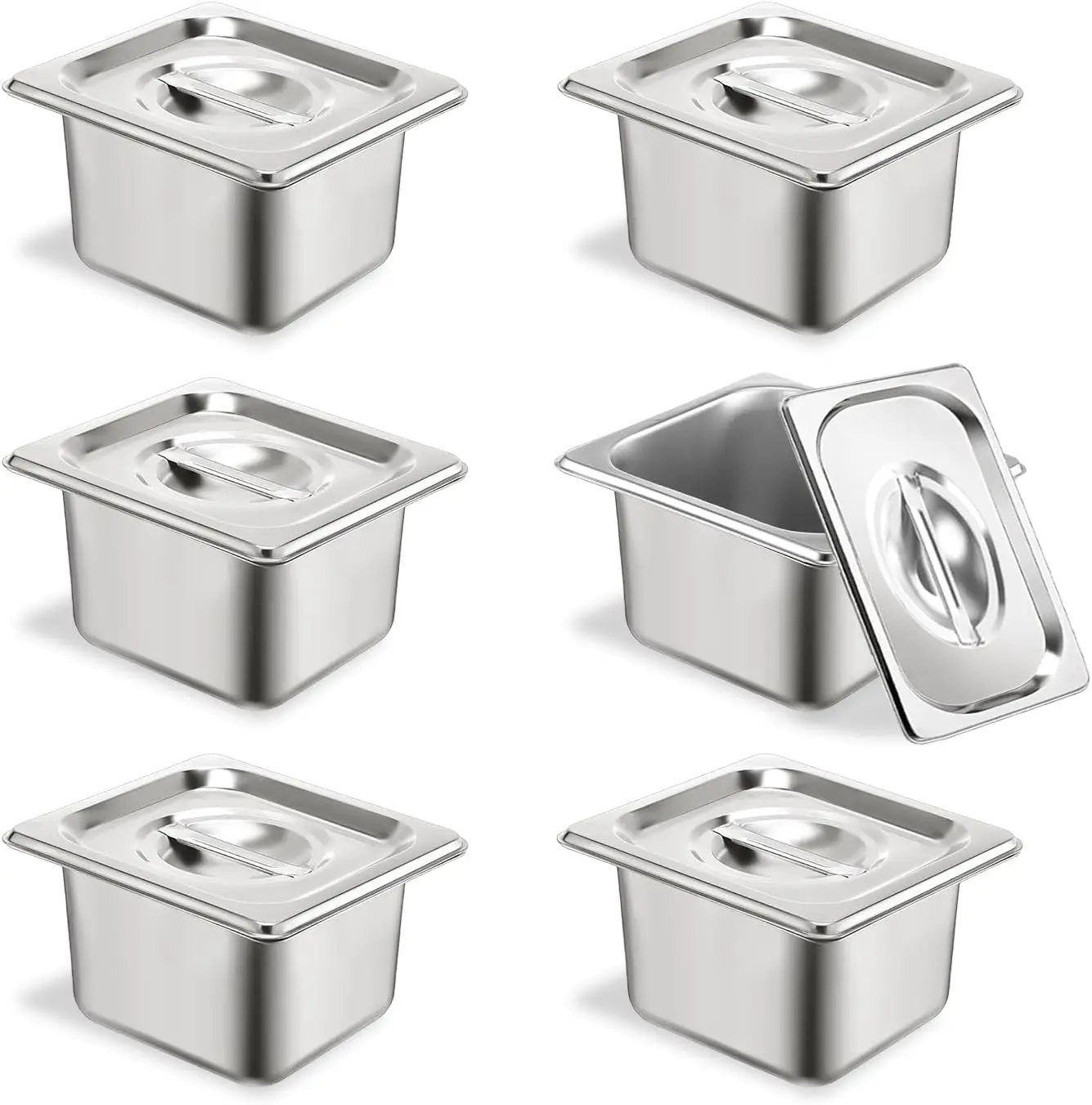 

Набор из 6 кастрюль из нержавеющей стали с крышками, с защитой от залипания, для кейтеринга и хранения продуктов