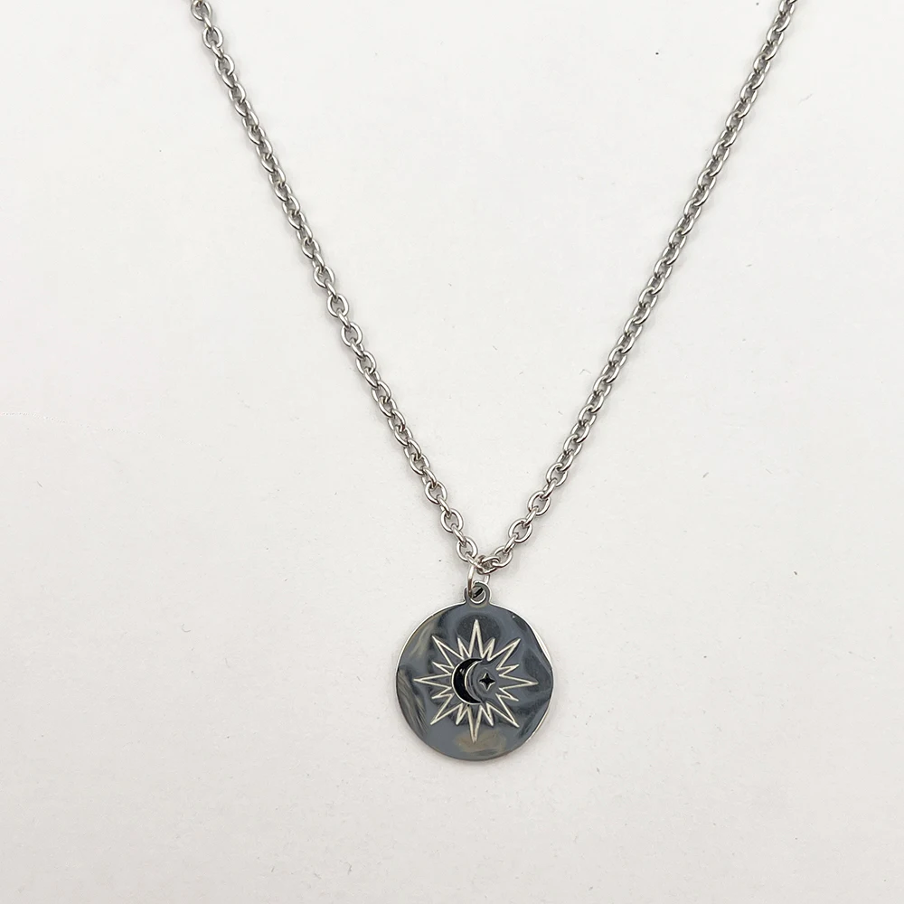TV Series The Eclipse Ayan Khaotung Cosplay Necklace Circular Pendant Metal Choker Chain Moon Star Couple Jewelry Accessories