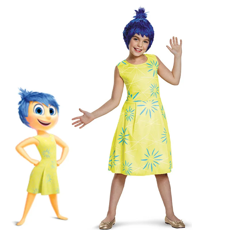 Inside Out2 Anime Character Playing Joy Disgust Costume Halloween Stage Performance Costume Adults Kids Joy Birthday Costume Wig