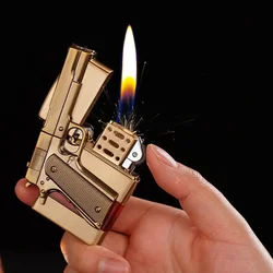 Men's Metal Gas Pistol Shaped Lighter, Transparent Fuel Tank, Retro Windproof Creative Personality, High-end Gift for Men