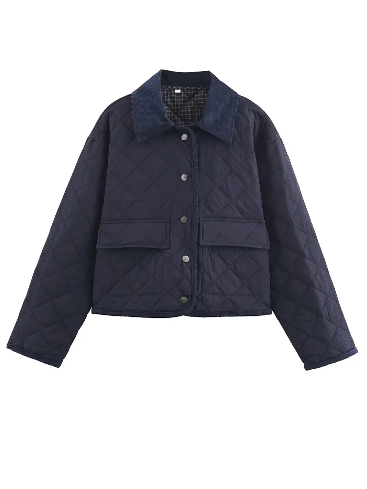 

HH Winter Woman Elegant Lapel Single-breasted Jacket Women Long Sleeve Pocket Decoration Casual Solid Corduroy Loose Coat