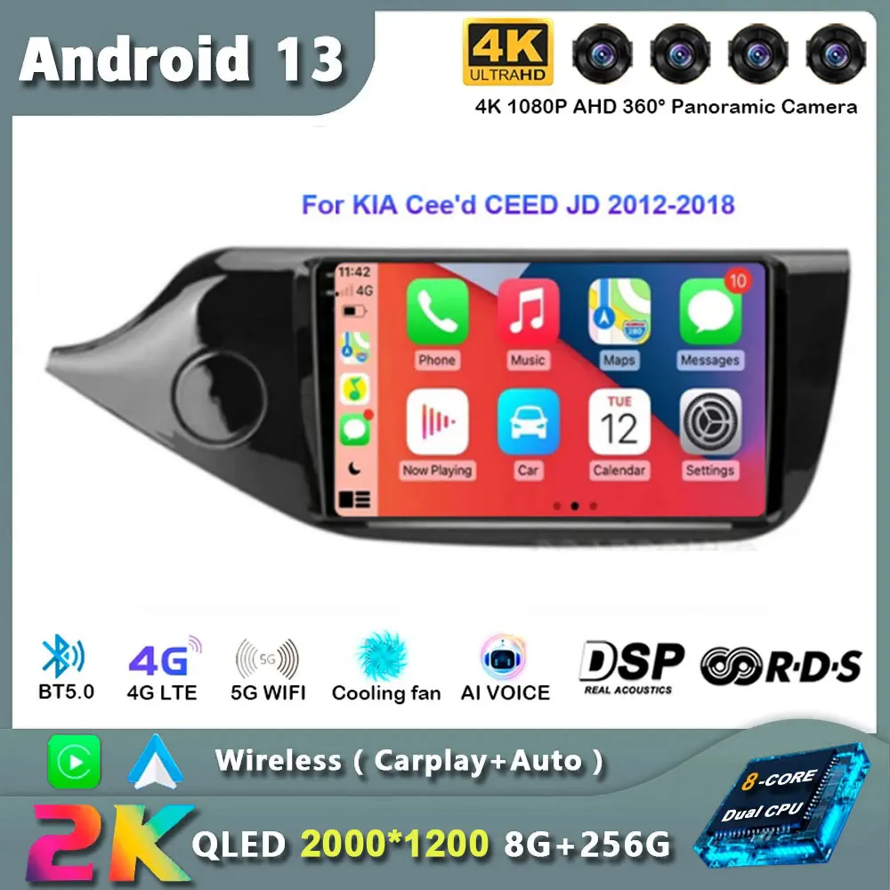 

Android13 Car Radio For KIA CEED JD Cee'd 2012-2018 Stereo Carplay Multimedia Video Player GPS Navigation BT 2din DVD 4G WIFI