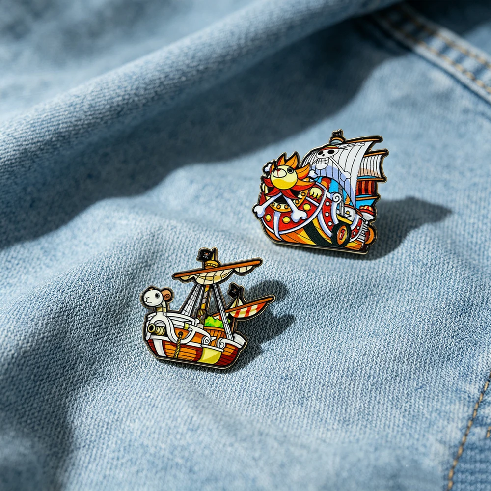 9PCS/set Anime Peripherals Straw Hat Pirates Ship Brooch LuFei Cosplay Bag Pin Accessories Jewelry For Fans Toys Gift view 5