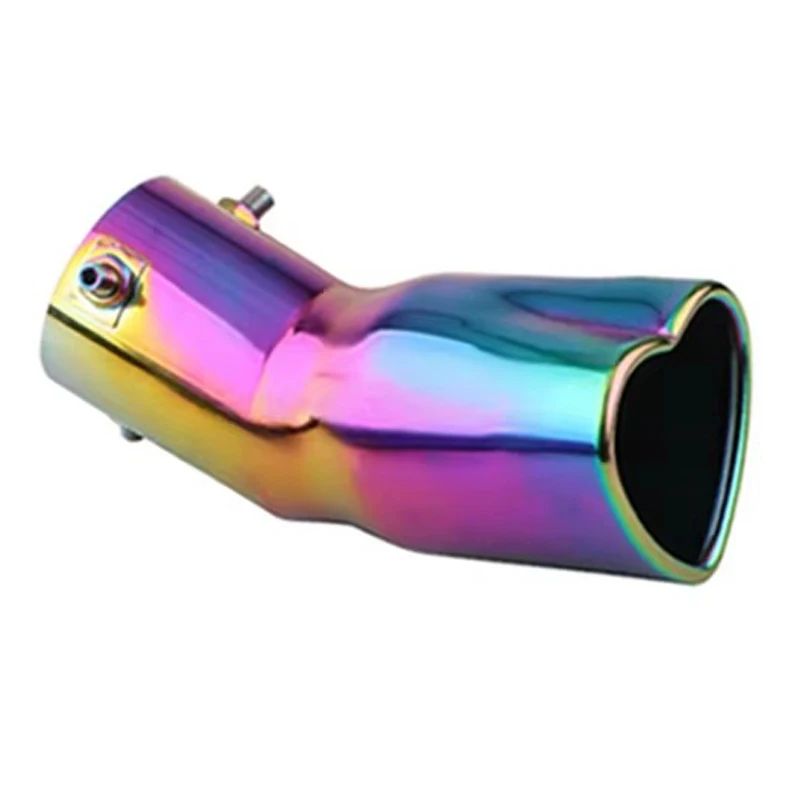 شكل قلب أنيق كاتم صوت ماسورة العادم رشاقته الفولاذ المقاوم للصدأ نظام العادم نهاية الأنابيب العالمي ذيل السيارة الخلفي الكروم العادم المستديرة #6