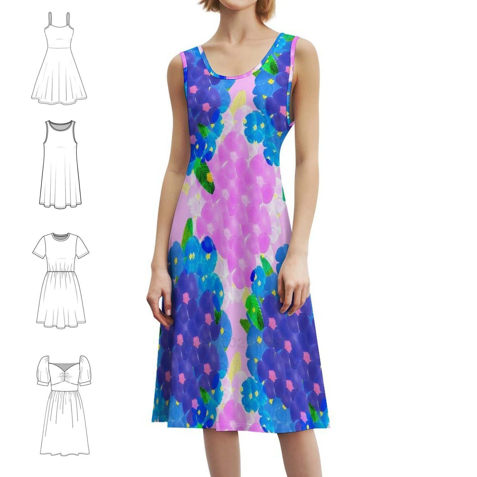 مجموعة من فستان الهيب هوب النسائي باللونين الأزرق والوردي من الخشخاش، فستان مطبوع عليه رسومات جرافيك للحفلات والنوادي، تصميم الأزهار، وردي الخشخاش الأزرق #1