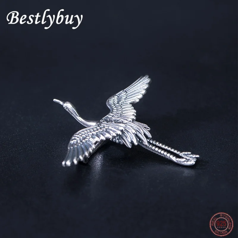 

New 925 Sterling Silver Vintage Flying Crane Brooch Exquisite Charm For Men And Women Elegant Party Temperament Jewelry