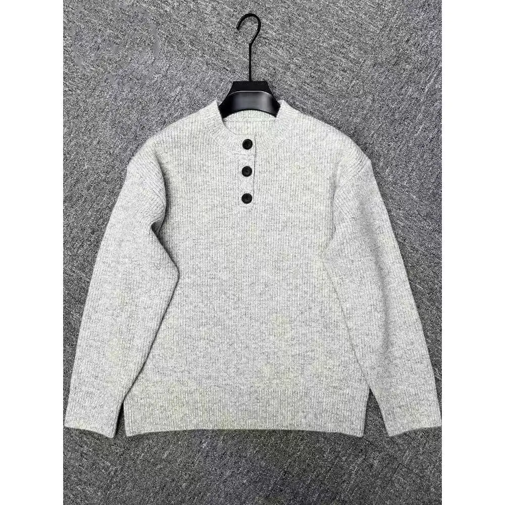 

Мужской свитер с воротником Генри в американском стиле ретро, зимний ленивый свитер, высококачественный вязаный джемпер irt Cleanfit, свободный крой, мягкий полиэстер