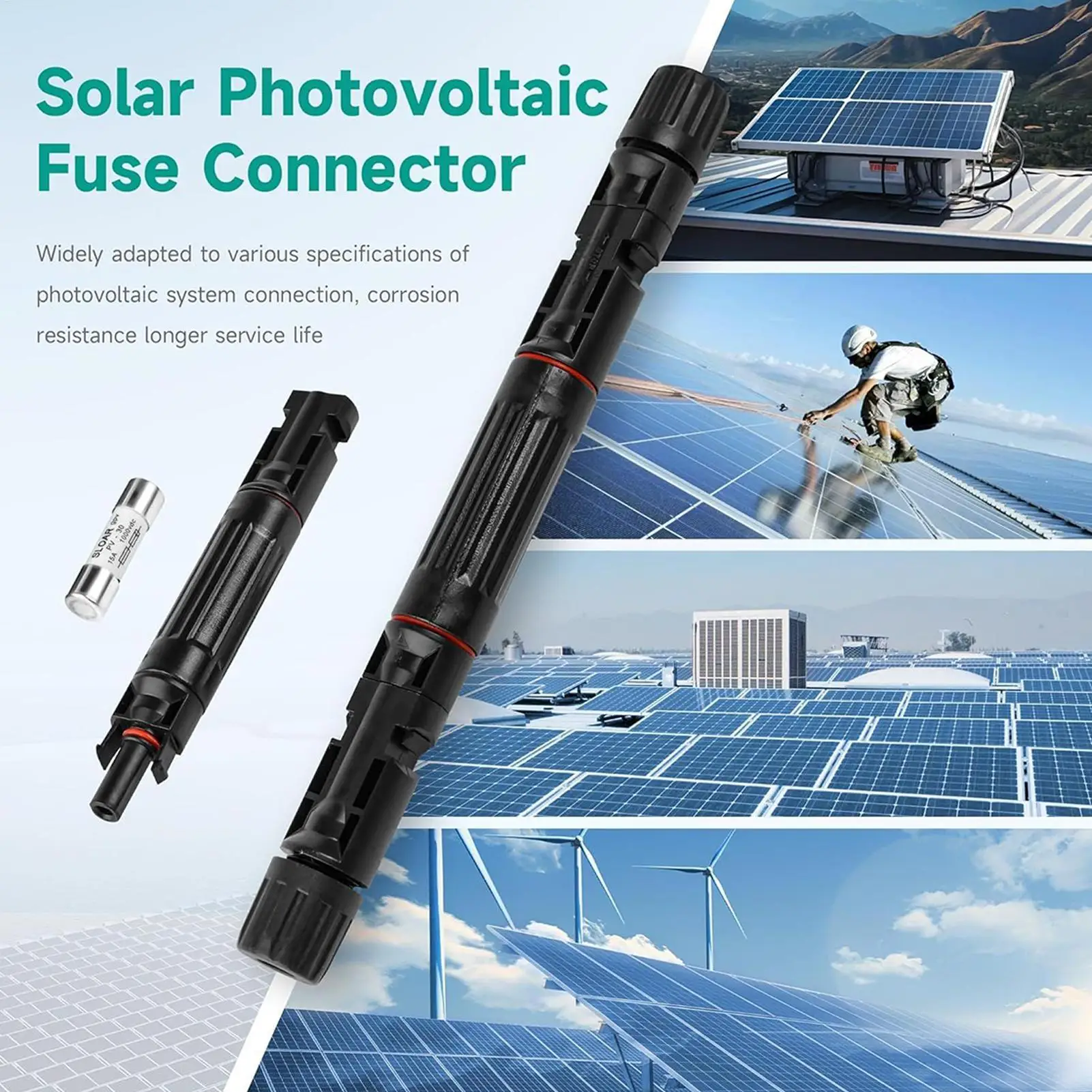 Solar Fuse Holder Inline 2 Pieces Inline Fuse Holders Waterproof Protection Device for LED Light Power System Photovoltaic