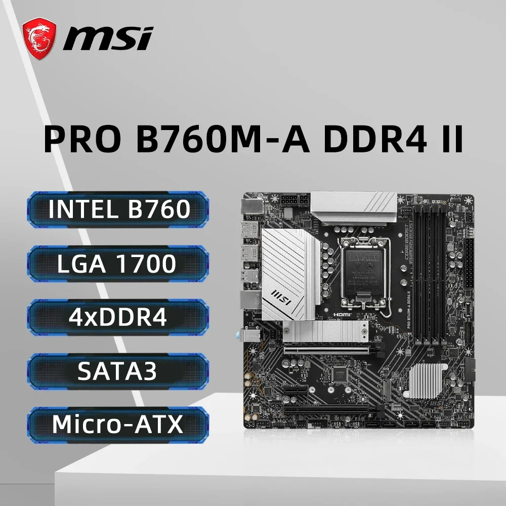 MSI PRO B760M-A DDR4 II Motherboard Intel B760 LGA 1700 Support i9-14900KF i7-14700K i5-12400F CPU DDR4 128GB NVME M.2 PCle 4.0