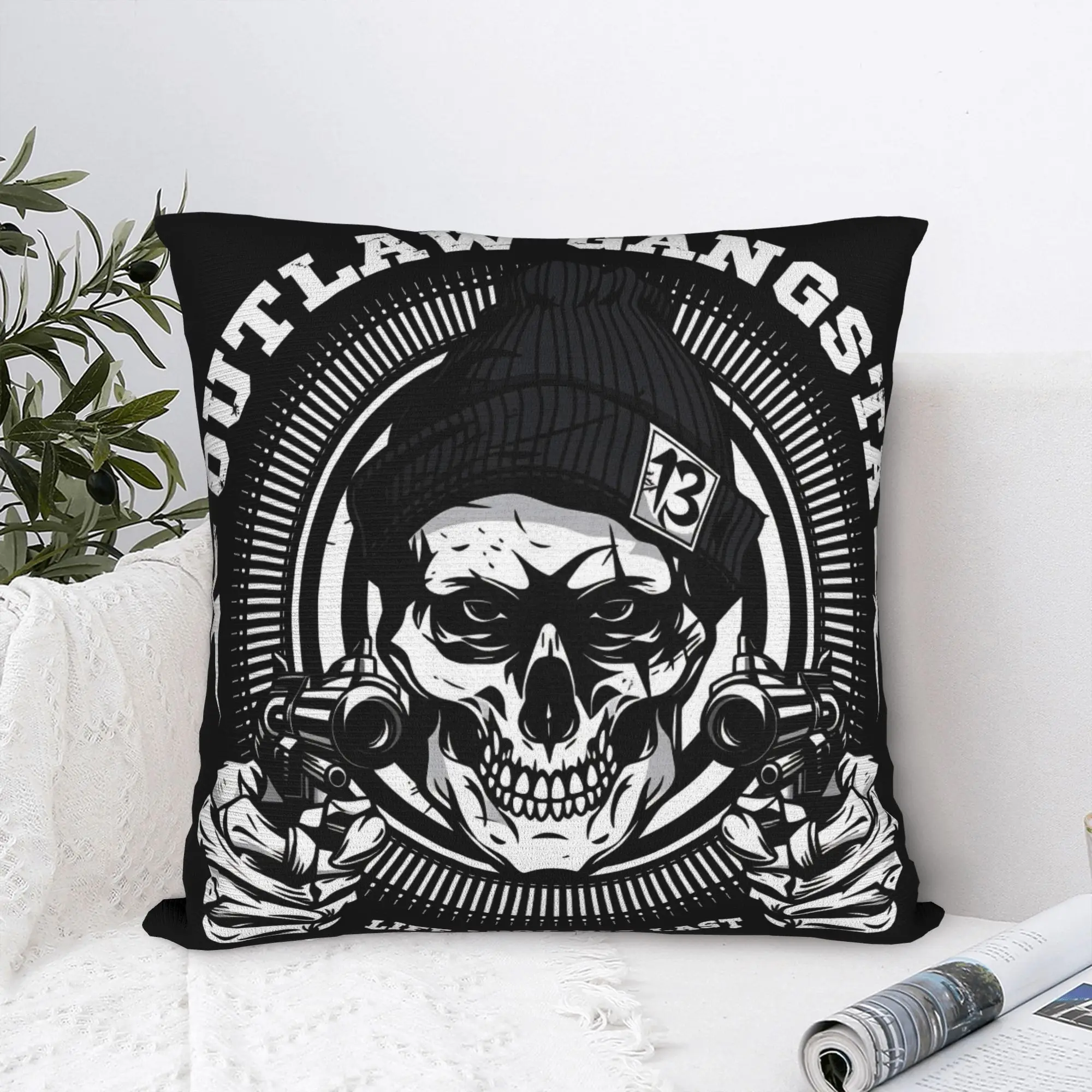 Pillow Case Black Grey Skull Face Día de los Muertos Comfy  Pillow Cover For Sofa Bedroom Home Decor Morden Pillowcases