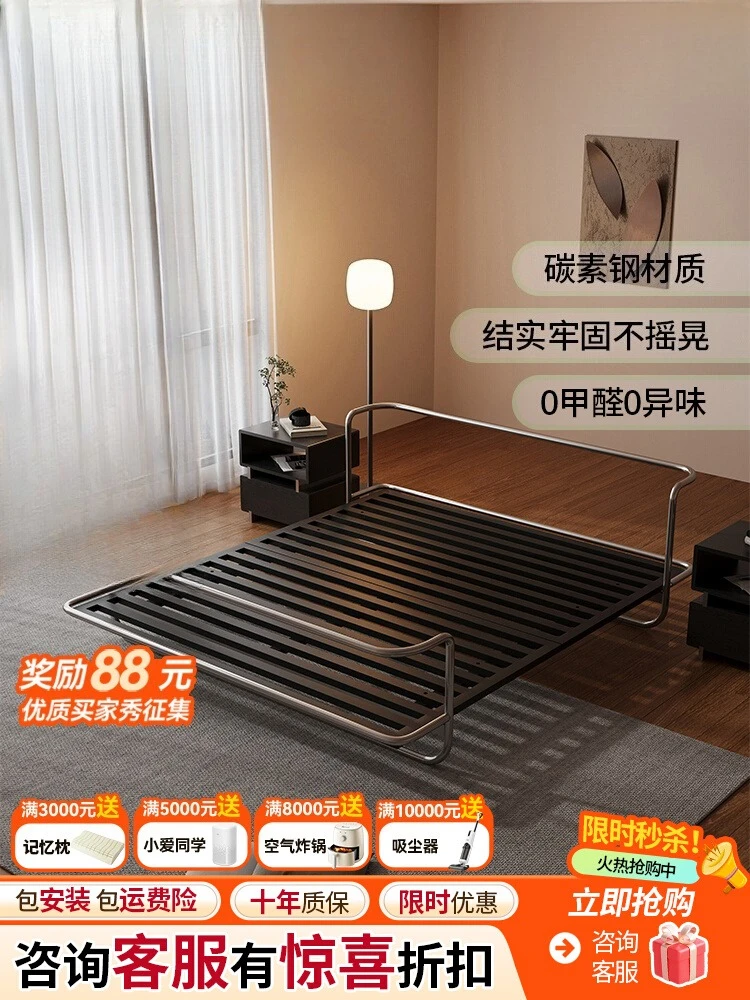 

Stainless steel wrought iron bed double bed Bauhaus light luxury metal industrial wind master bedroom iron frame bed