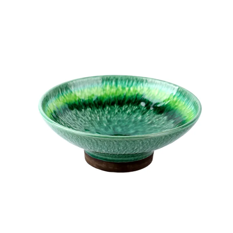 High bowl household Japanese ceramic green glazed high table bowl exquisite tableware