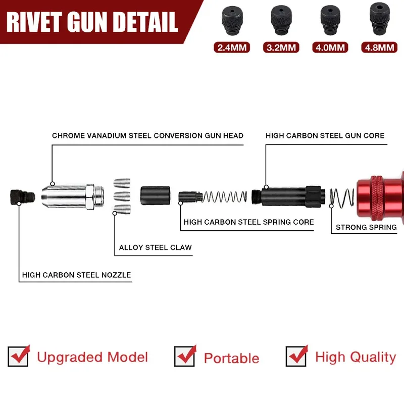 リベットマシン電動リベットガンアダプター家庭用24mm-32mm-40mm-48mmリベットツールコードレス多機能リベットマシン
