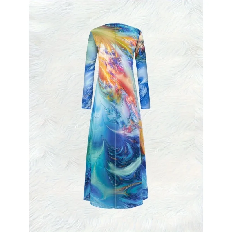 ชุดเดรสยาวถึงข้อเท้าพิมพ์ลายฟีนิกซ์ 3 มิติสีสันสดใส ชุดเดรสลำลองริมทะเลสำหรับวันหยุดกลางแจ้ง ทันสมัยและสง่างาม