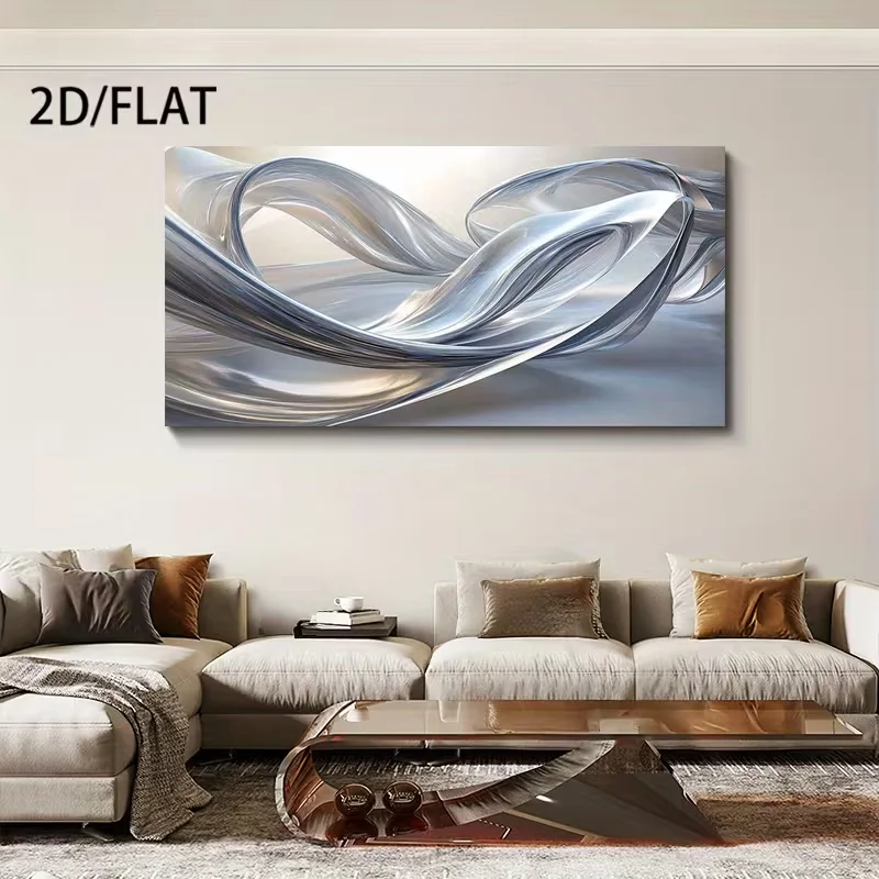[2D Flat] 1pc Large Abstract Canvas Wall Art - Minimalist Modern & Gray Swirling Lines, Frameless Vertical Painting for Living R
