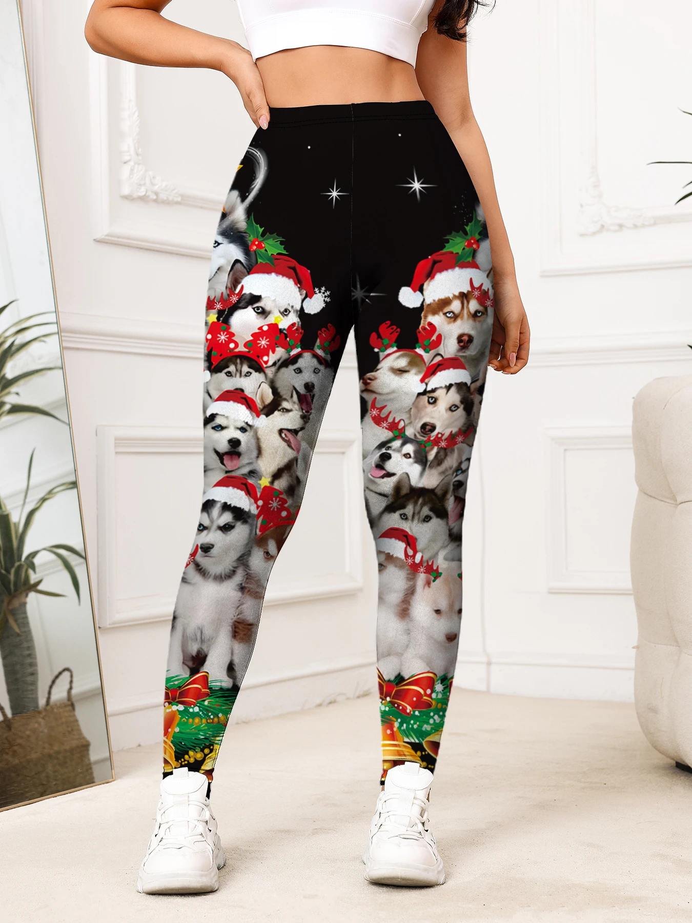 Feliz Navidad mujeres perro estampado Leggings para Fitness alta cintura gimnasio Legging Push Up entrenamiento Fitness mujeres Sexy Leggings