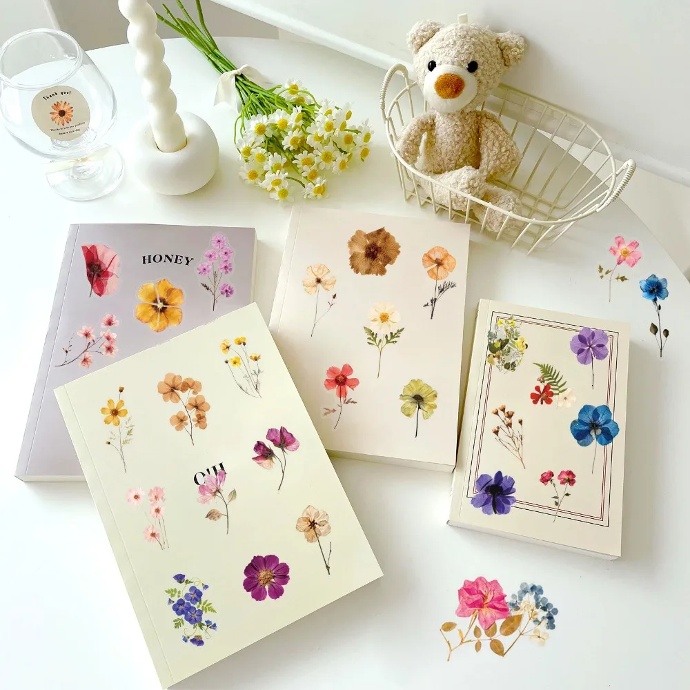 50PCS Waterproof Ink Flower Sticker Pack PET Transparent Booklet Flower Material Decorative DIY Non Repetitive