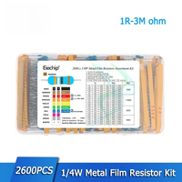 2600pcs 1/4W 1% Metal Film Resistors Assorted Pack Kit 130 Values 1ohm~3M Ohm Fixed Resistor for DIY Electronics 0.25W