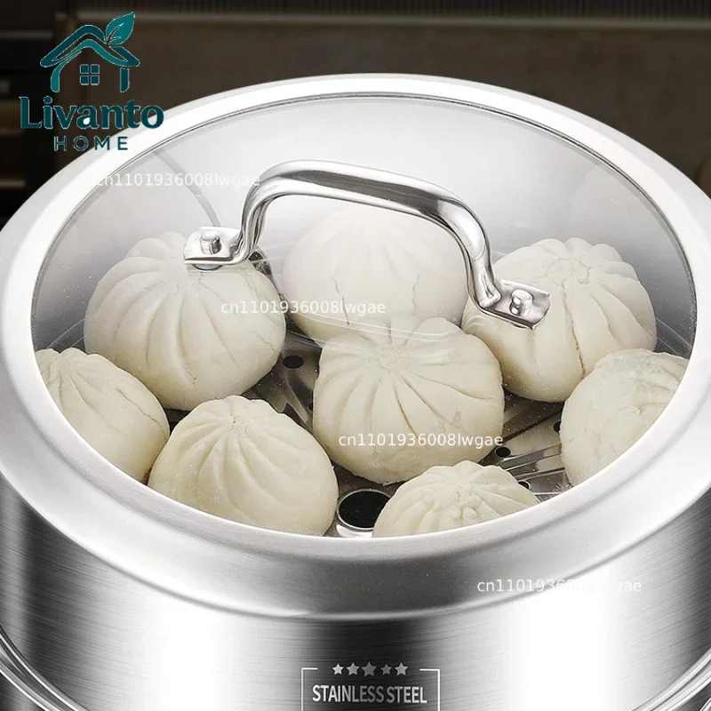 

Steamer 304 Stainless Steel Household Thickened Three-layer Multi-functional Large-capacity Steamer Induction Cooker for Gas
