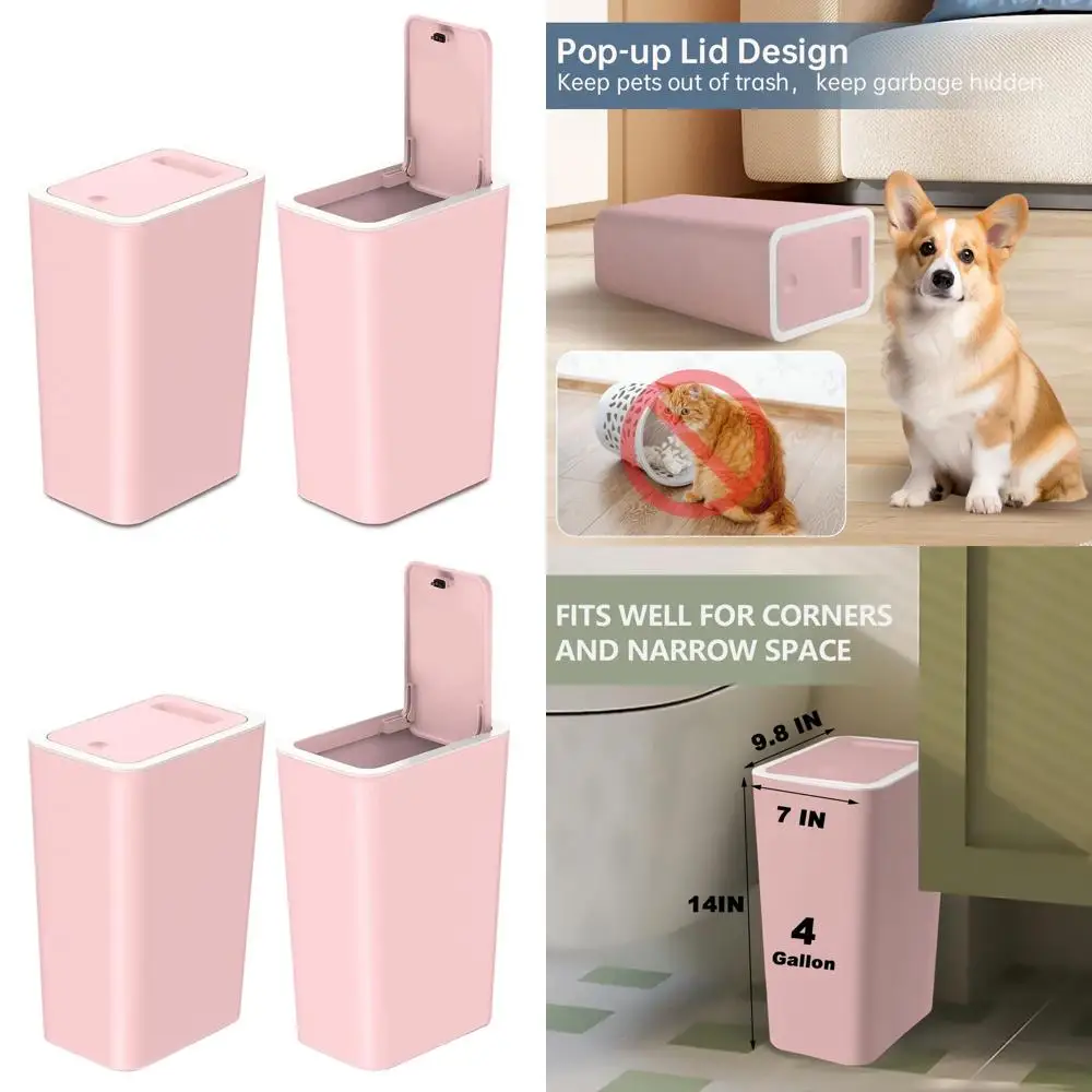 

Компактный розовый мусорный бак емкостью 15 л для кухни, ванной комнаты и офиса с тонким дизайном