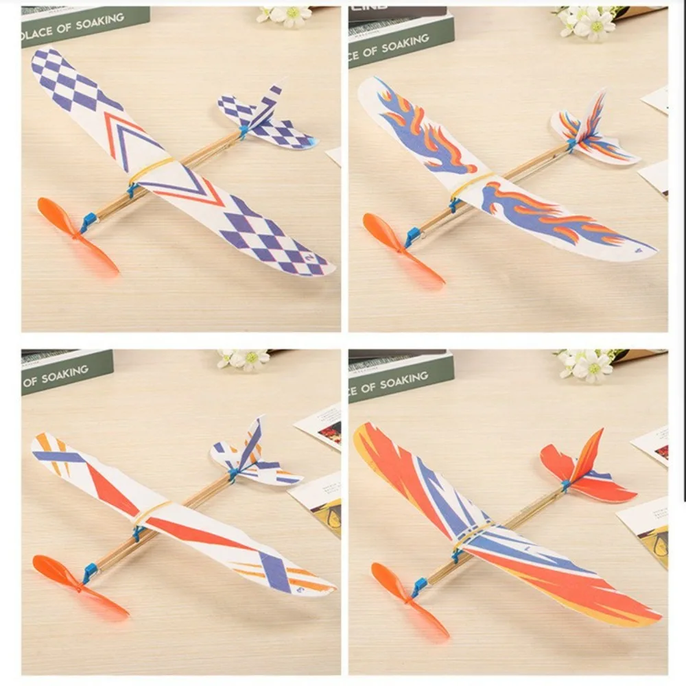 Hand Throw Flying Glider Airplane Rubber Band Powered Flying Plane Model Assembly Glider Model Toys Science Toy Children