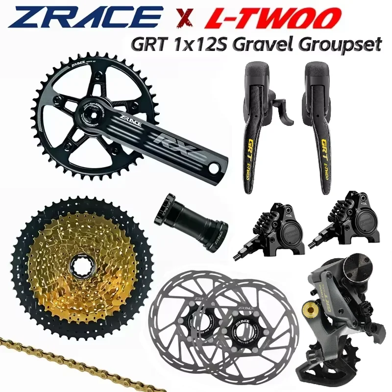 LTWOO GRT12 Hydrauliczna Przerzutka Tarczowa, 1x12 Biegów Zestaw Gravelowy + ZRACE Korba Kaseta Łańcuch, do Roweru Gravelowego / GRX