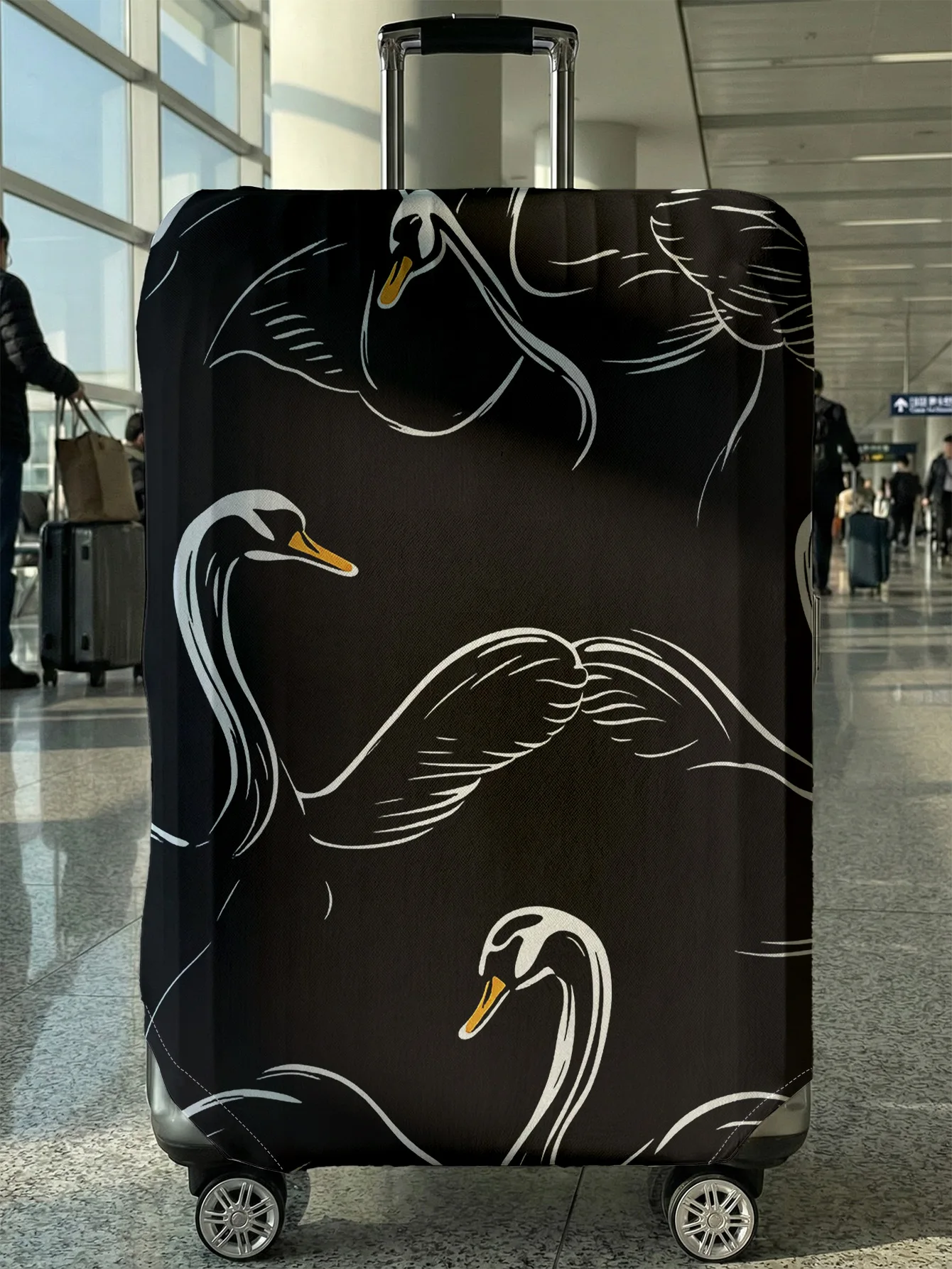 

Чехол для багажа в стиле линейного рисунка с изображением лебедя, черный, подходит для чемоданов 18-32 дюймов, чехол-накладка на ручку чемодана, дорожные аксессуары