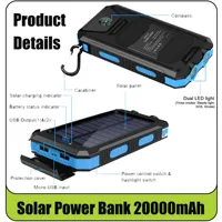 Solar power bank 20000mAh large capacity LDE compass outdoor  Charger Compatible with IOS Android USB-A and USB-C Fast Charging