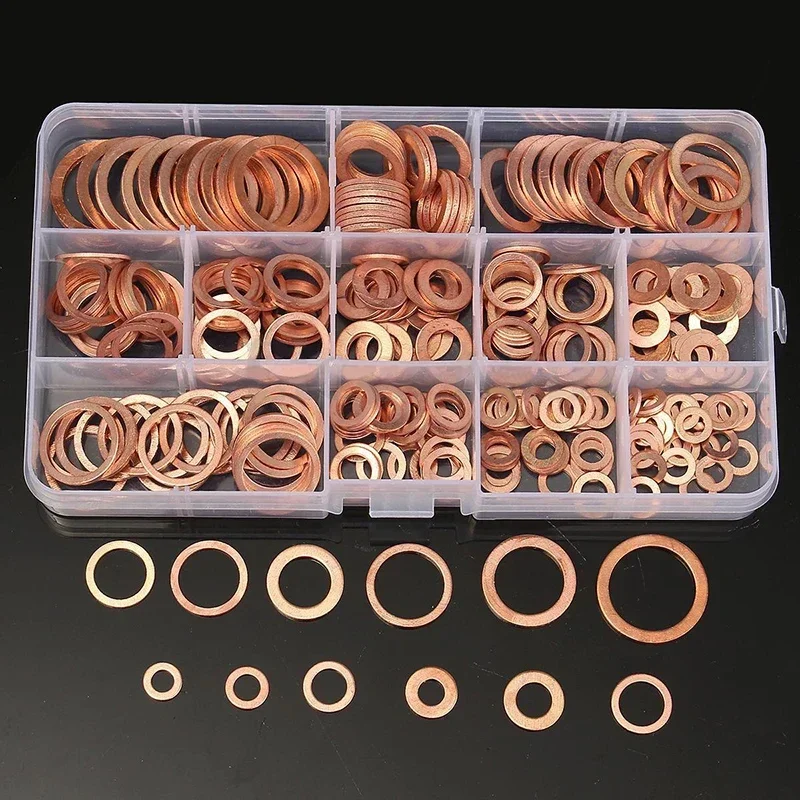 

200 Pcs Copper Sealing Solid Gasket Washer Sump Plug Oil For Boat Crush Flat Seal Ring Tool Hardware M5/M6/M8/M10/M12/M14 Pack