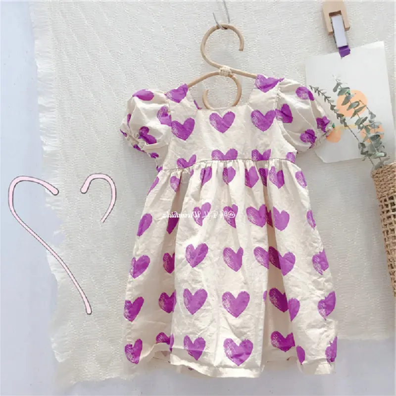 Girls' SkirtUHeart Collar Princess Dress25Summer New Foreign Trade Children's Wear Delivery3-8Years Old