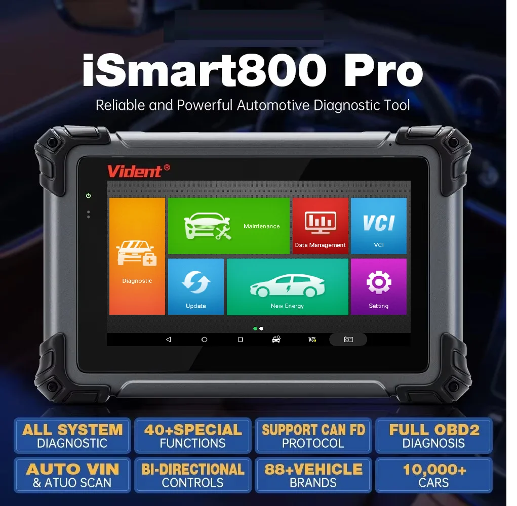 Vident iSmart800Pro Car Scanner All System Diagnosis 40 Reset Function OBDII Full Function Key Fob Programming Scanner Tool